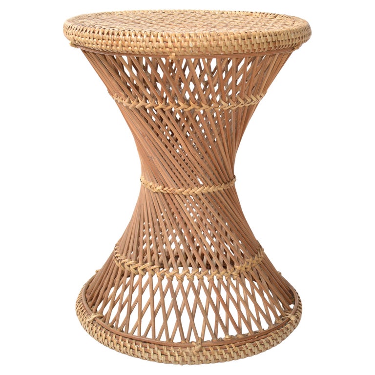 Vintage Bohemian Round Handwoven Rattan / Wicker Drum, Side, Drink Table  Stool at 1stDibs | side table bohemian, wicker drum table, rattan drum table