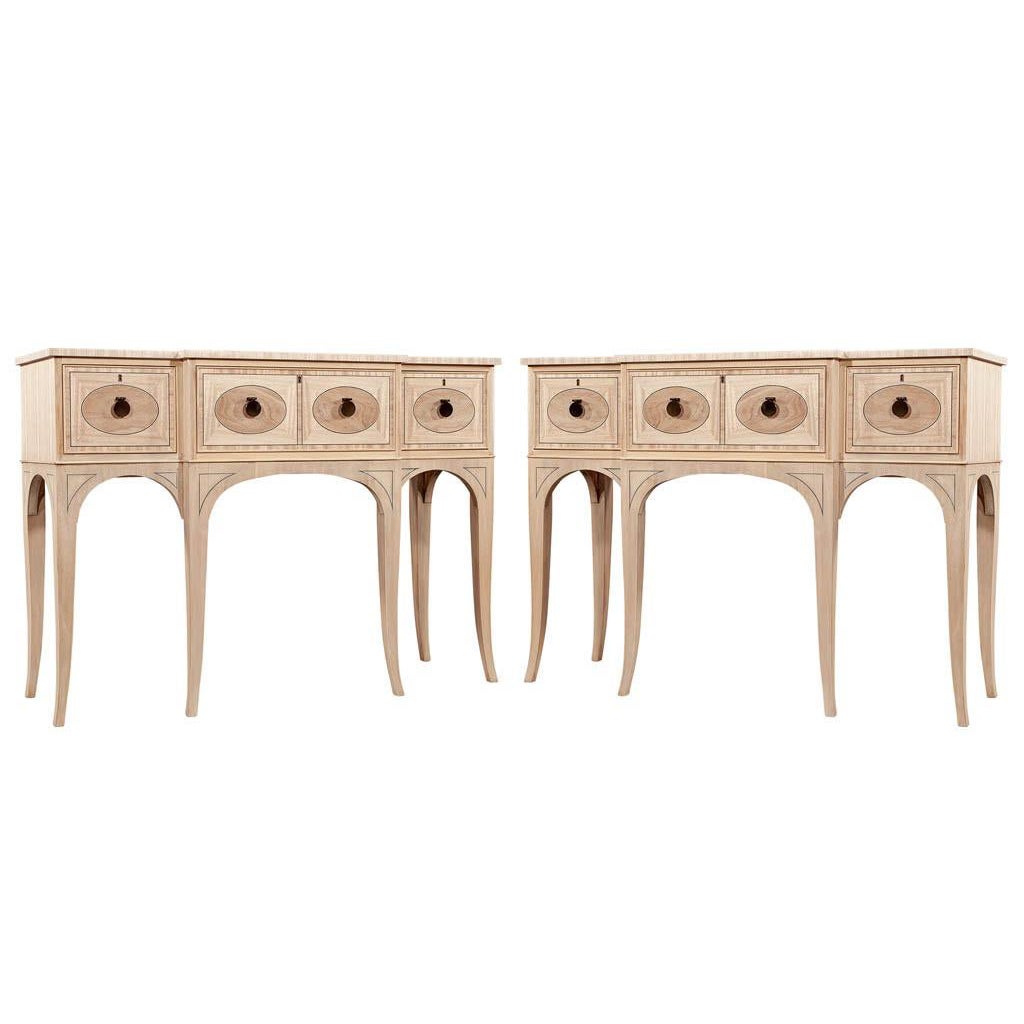 Pair of American Mahogany Console Servers in Natural Washed Finish