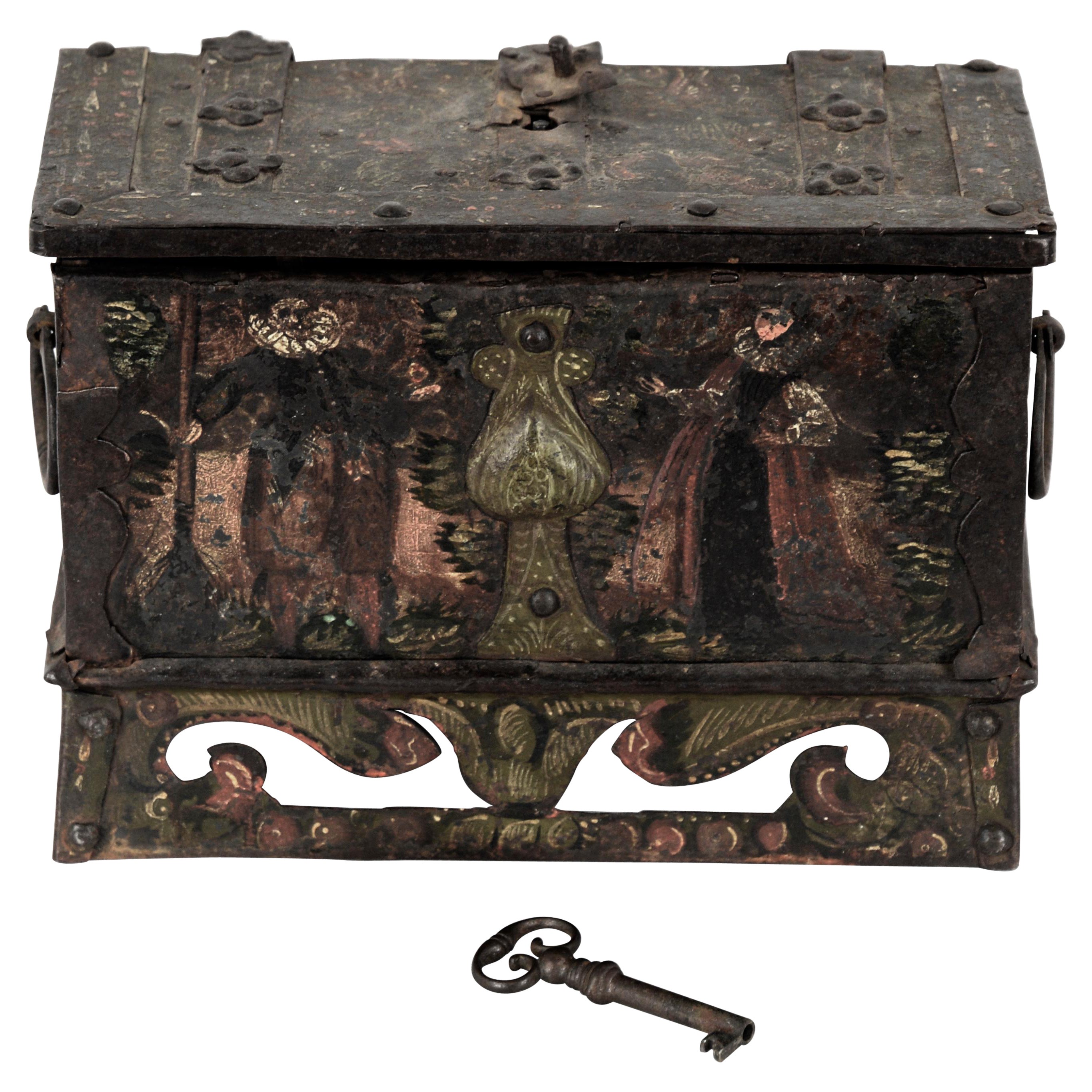17th Century Nuremberg, German Iron Strongbox Jewels Casket