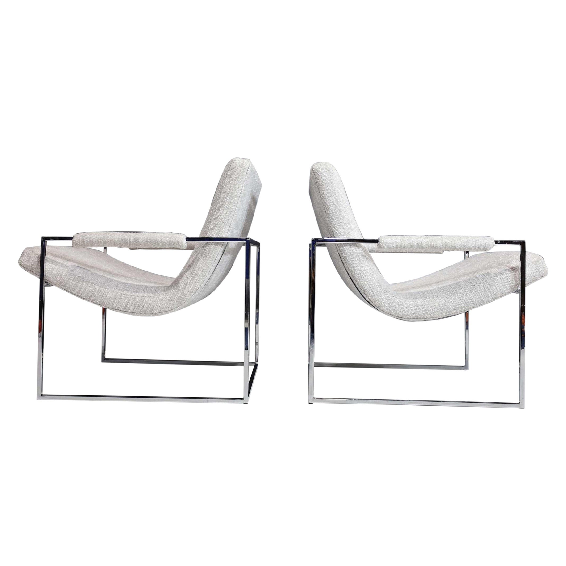 Milo Baughman Scoop Chairs in Holly Hunt Performance Fabric For Sale