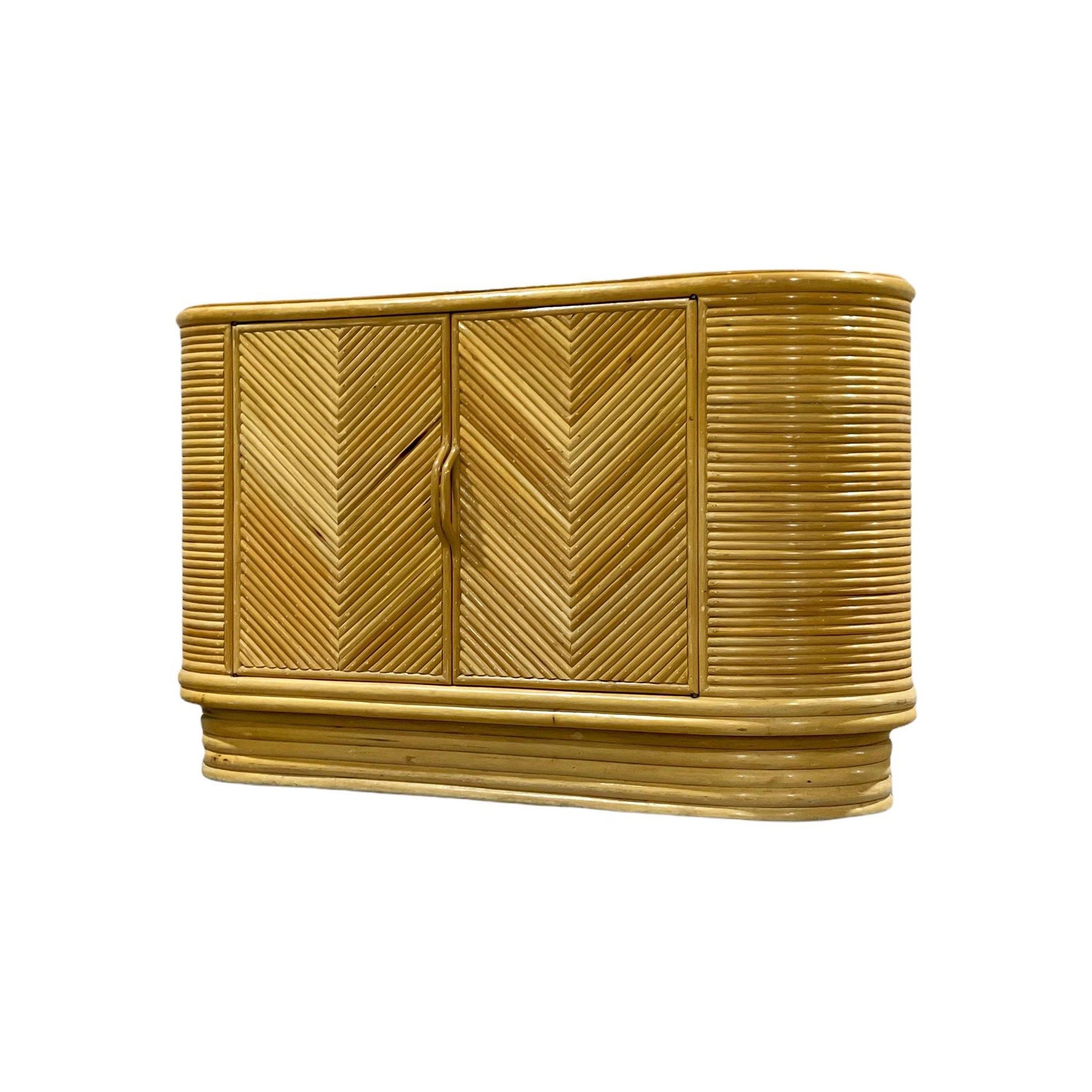 Vintage Modern Split Reed Bamboo Rattan Oval Shape Credenza, Circa 1975
