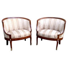 Antique Swedish Biedermeier Armchairs Pair Tub Chairs Round Late 1800s
