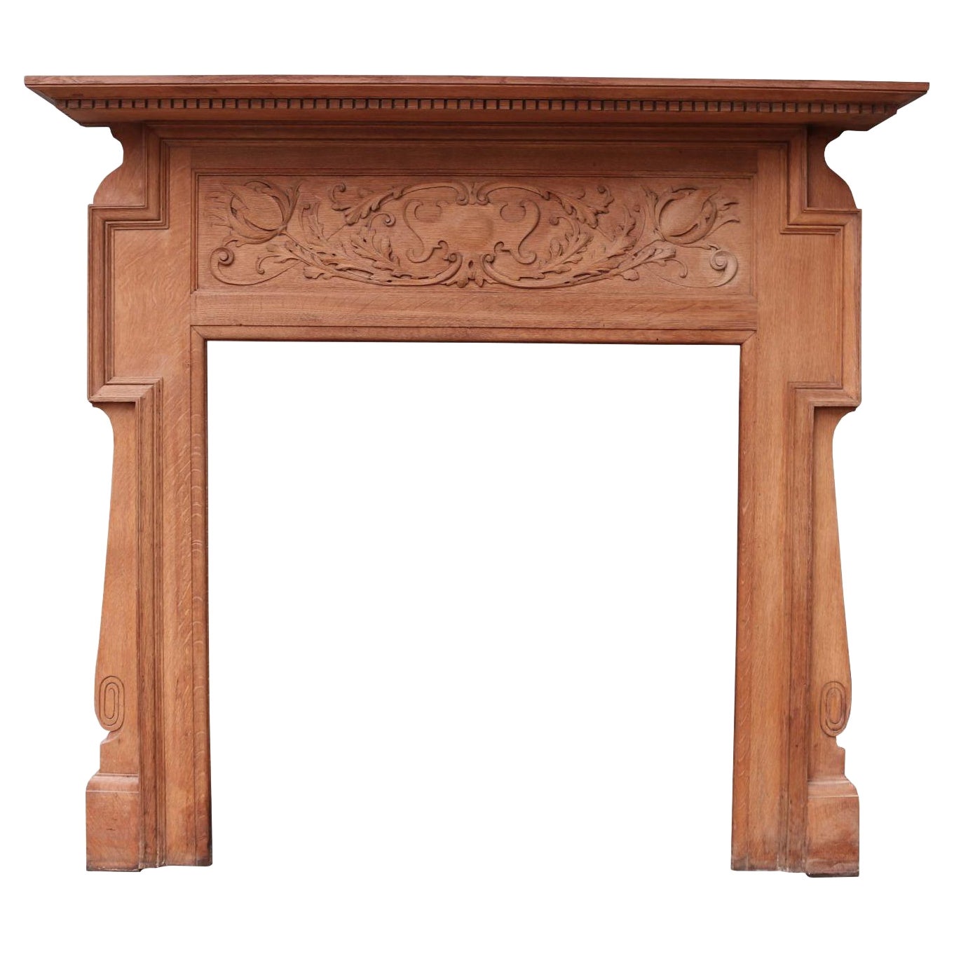 Antique Art Nouveau Oak Fireplace Surround For Sale