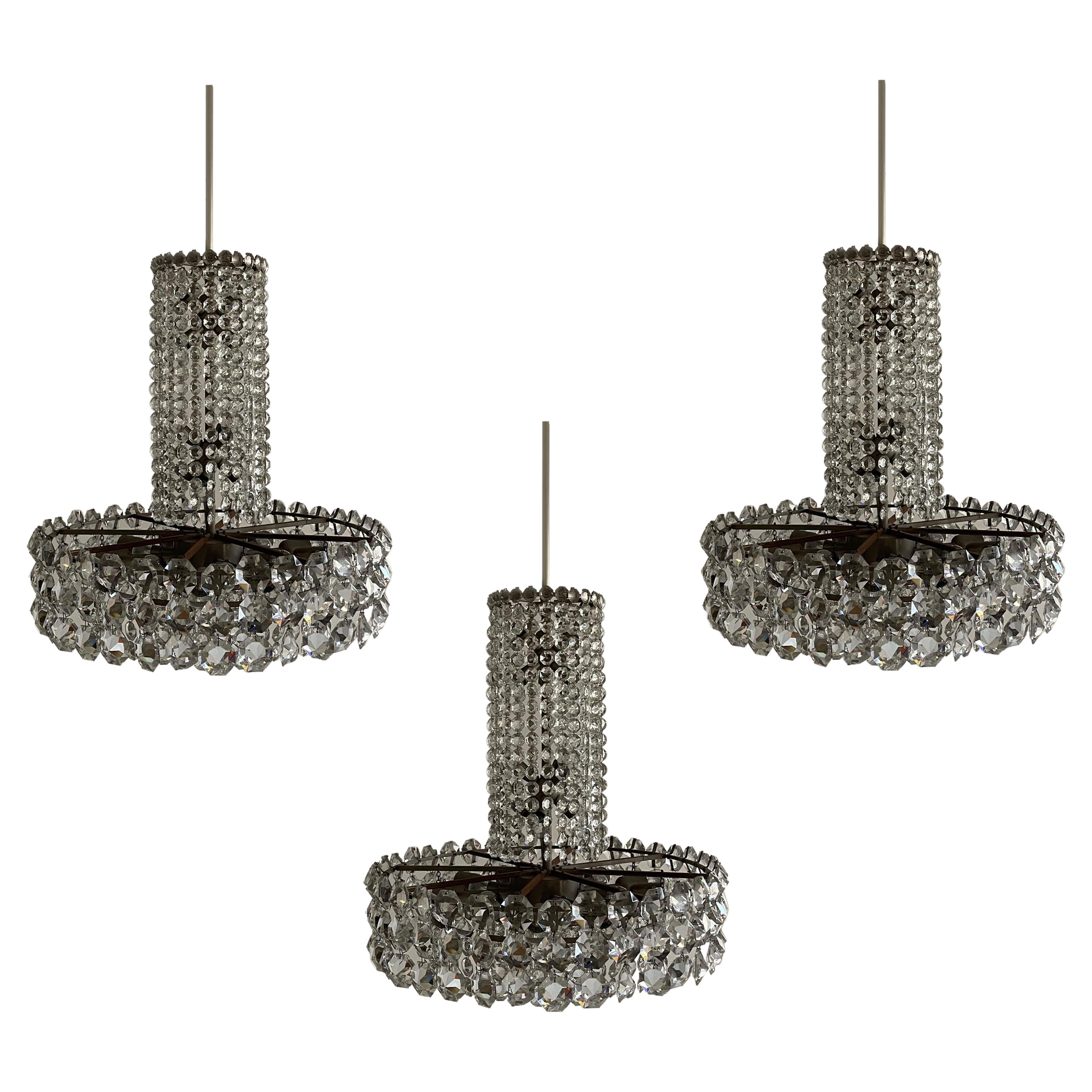 Bakalowits Crystal Chandelier from the Swedish Embassy Vienna, Set of 3, 1960s For Sale