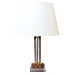 Mid-Century Lucite and Brass Table Lamp, 1970s