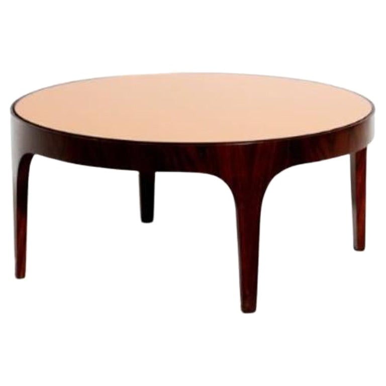 Max Ingrand Round Low Table in Wood and Mirrored Crystal by Luigi Fontana 1960