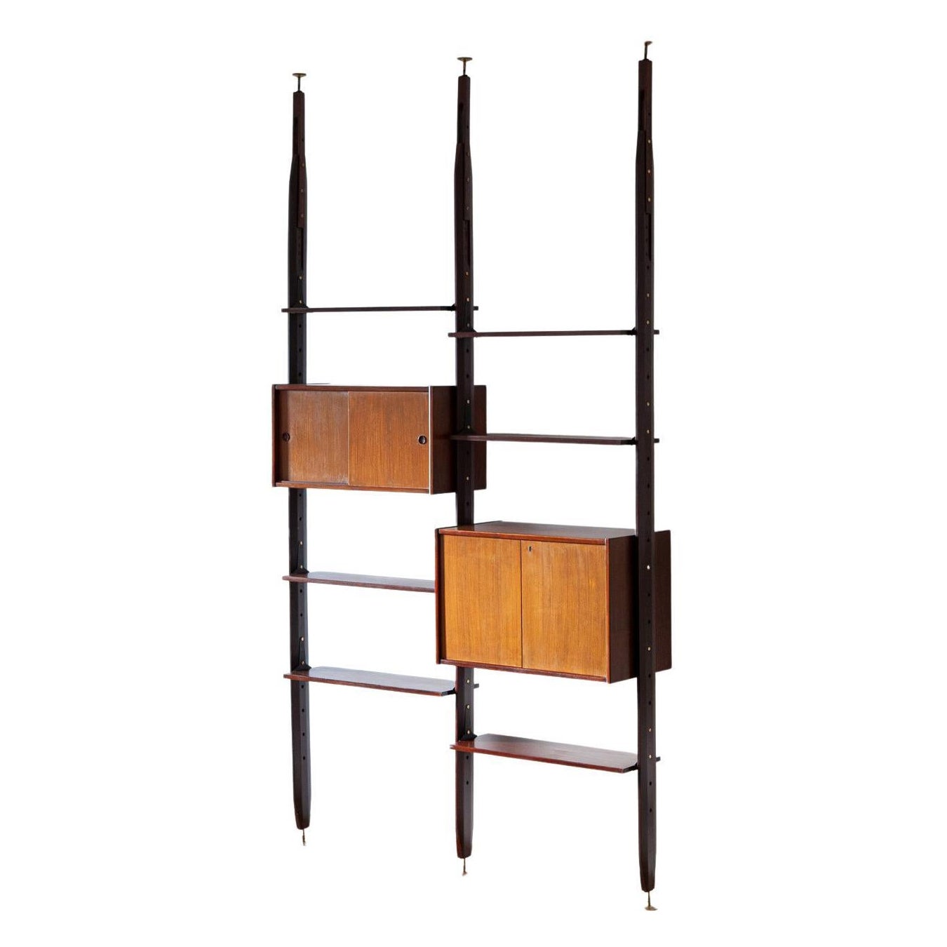 Floor to Ceiling Wall Unit, Exotic Wood, 1950s Italian Modern Design 