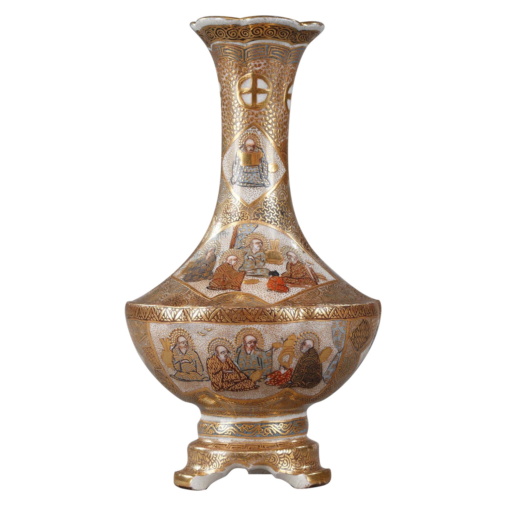 Small Tripod Satsuma Vase Decorated with the 18 Luohans, 19th Century For Sale