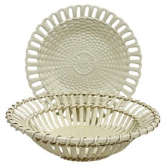 Wedgwood Creamware Open Weave Basket with Plate, 1924-1930