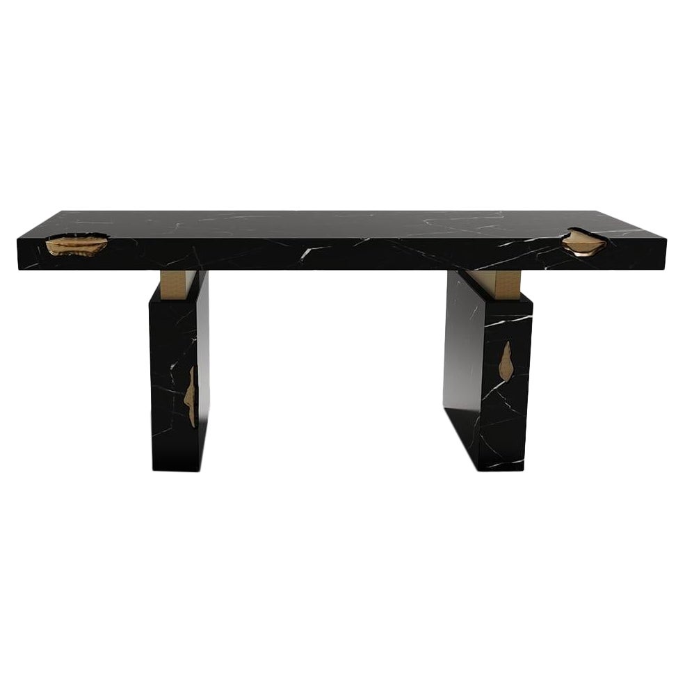 This Modern Nougat with Nero Marquina Marble Desk by Caffe Latte is a luxurious and robust piece made of aged brushed brass on its cracks and nero marquina marble in the top and legs. Its black and gold colors give to this desk an amazing touch of