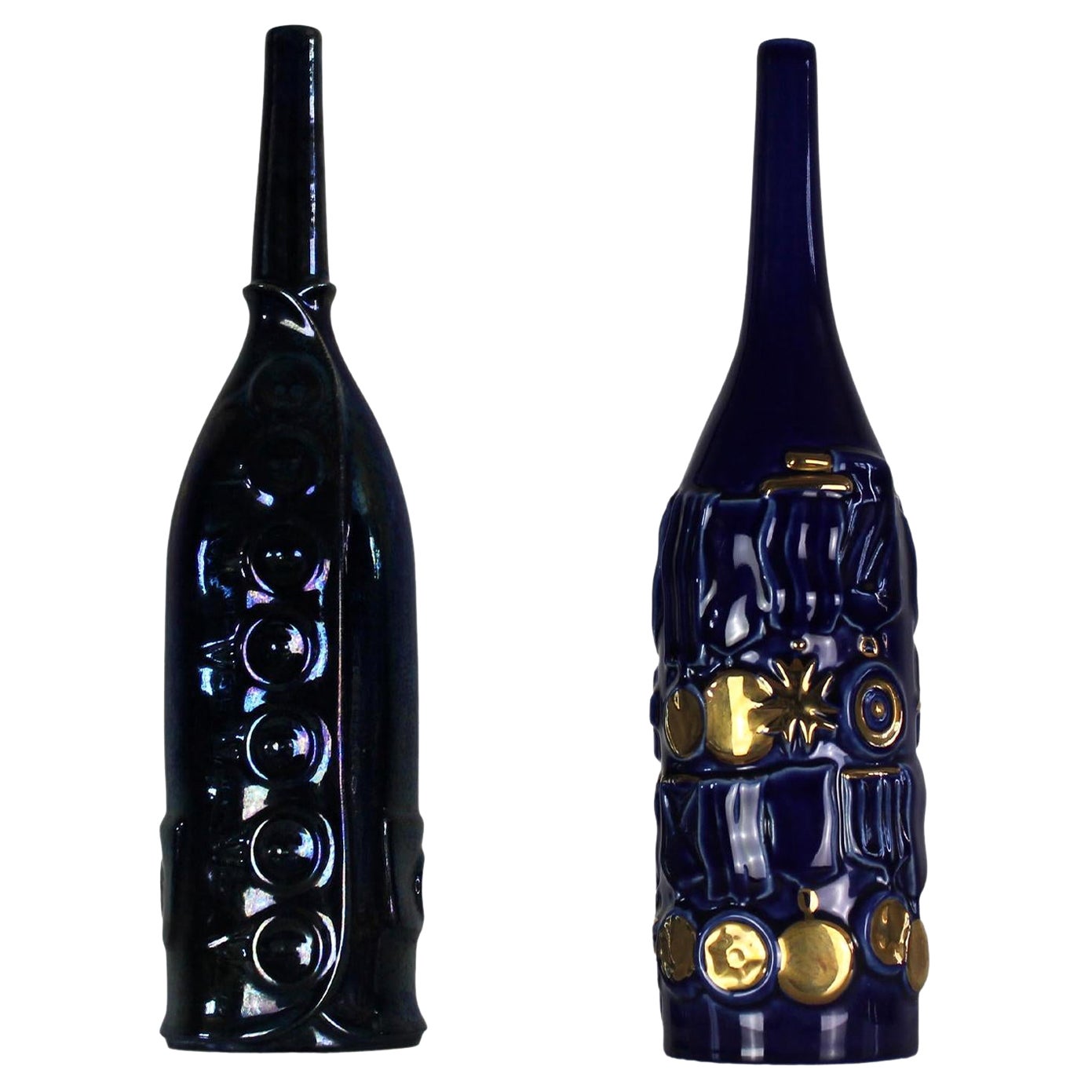 Gio Ponti - Ensemble de deux bouteilles en céramique bleue par Cooperativa Ceramica Imola 1993