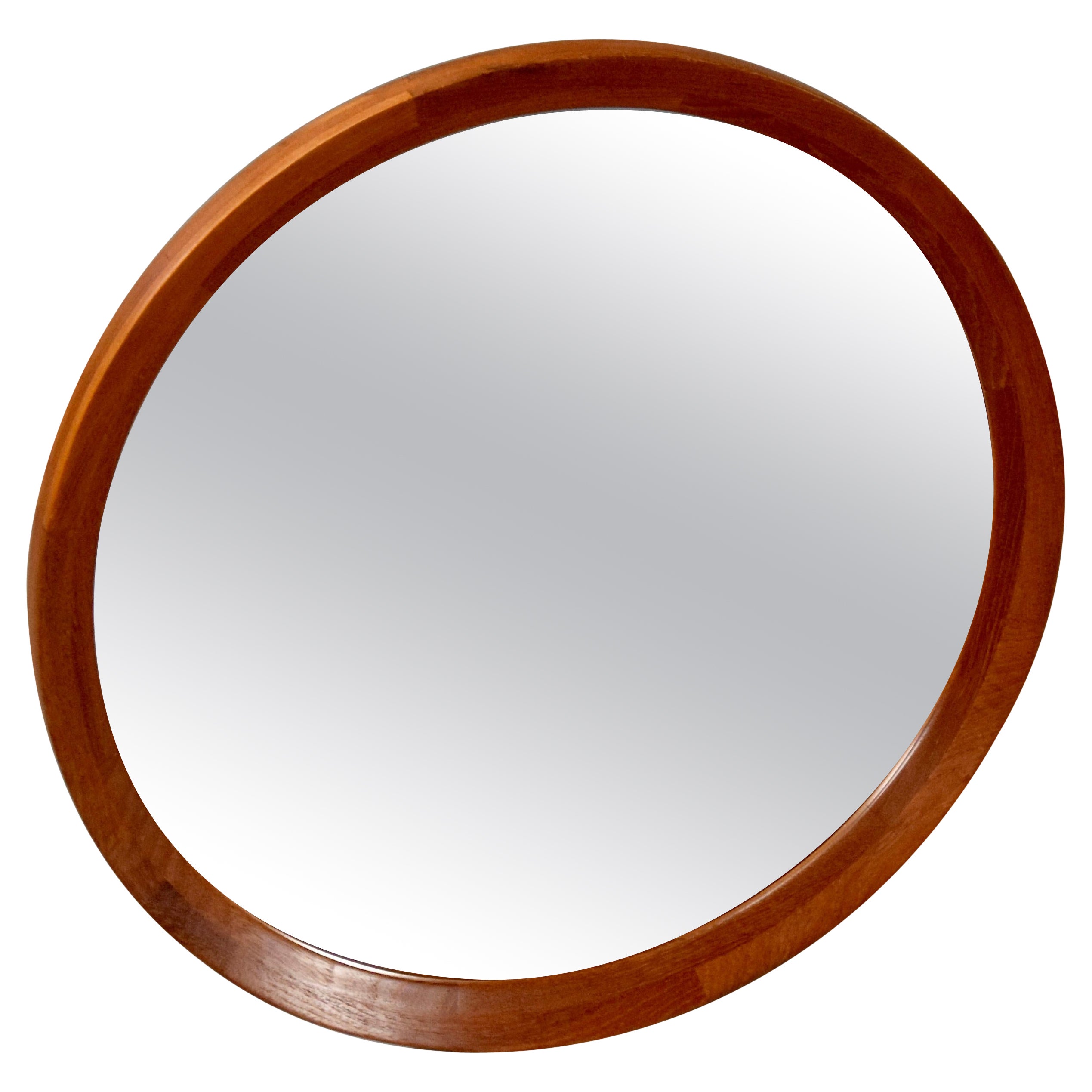 Scandinavian Mid-Century Modern Round Teak Wood Wall Mirror For Sale