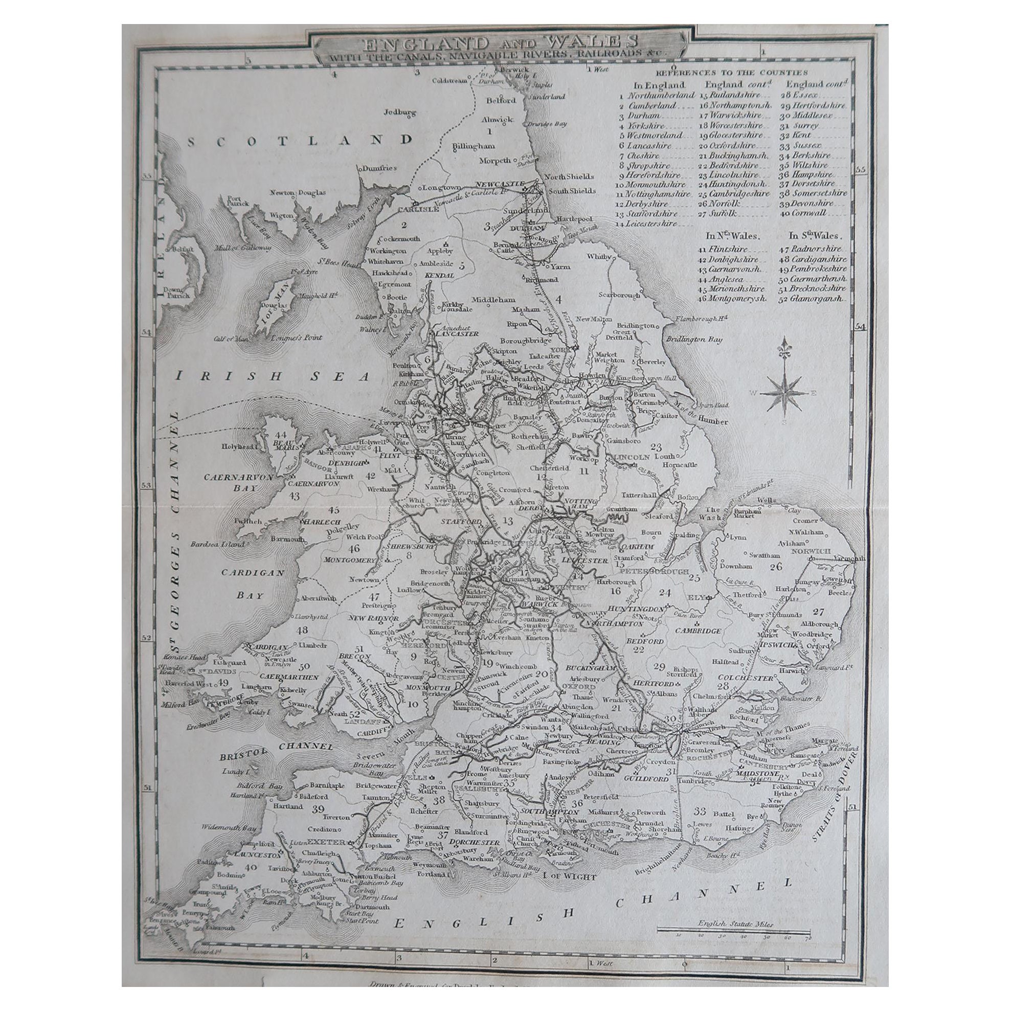 Original Antique Map of England and Wales by J.Archer, circa 1840