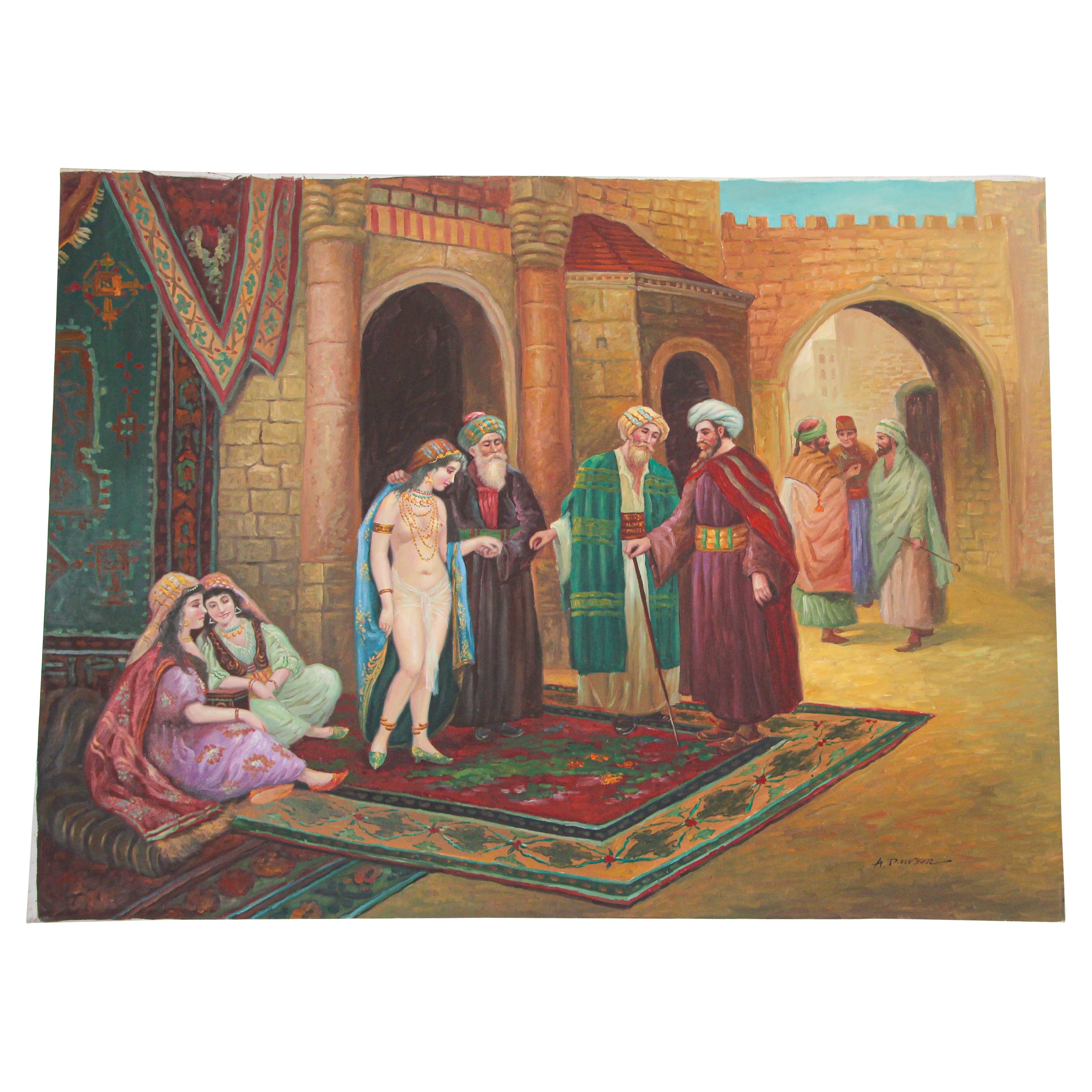 19th Century Style Painting of Moorish Orientalist Market Scene