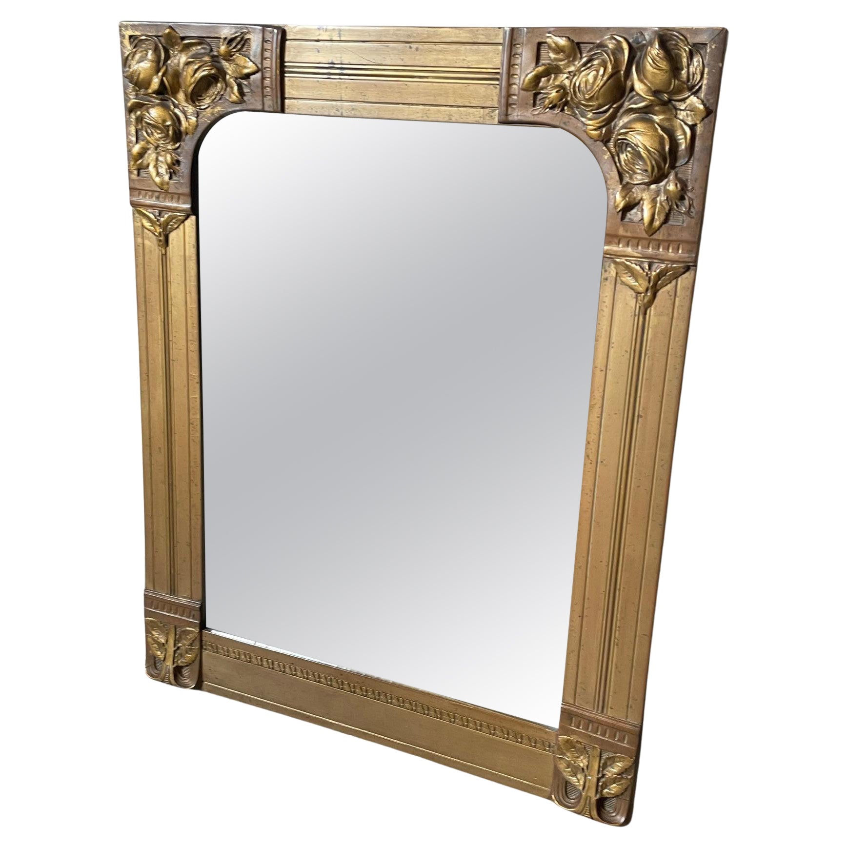 20th Century French Art Deco Golden Wood Mirror, 1930s