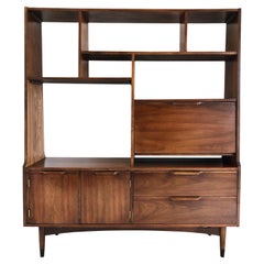 1950s Mid-Century Modern Bookcase and Credenza Cabinet in Walnut