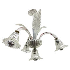 Vintage Hollywood Regency Art Deco Murano Glass 3 Arm, 4 Lights Chandelier, Italy, 1940s