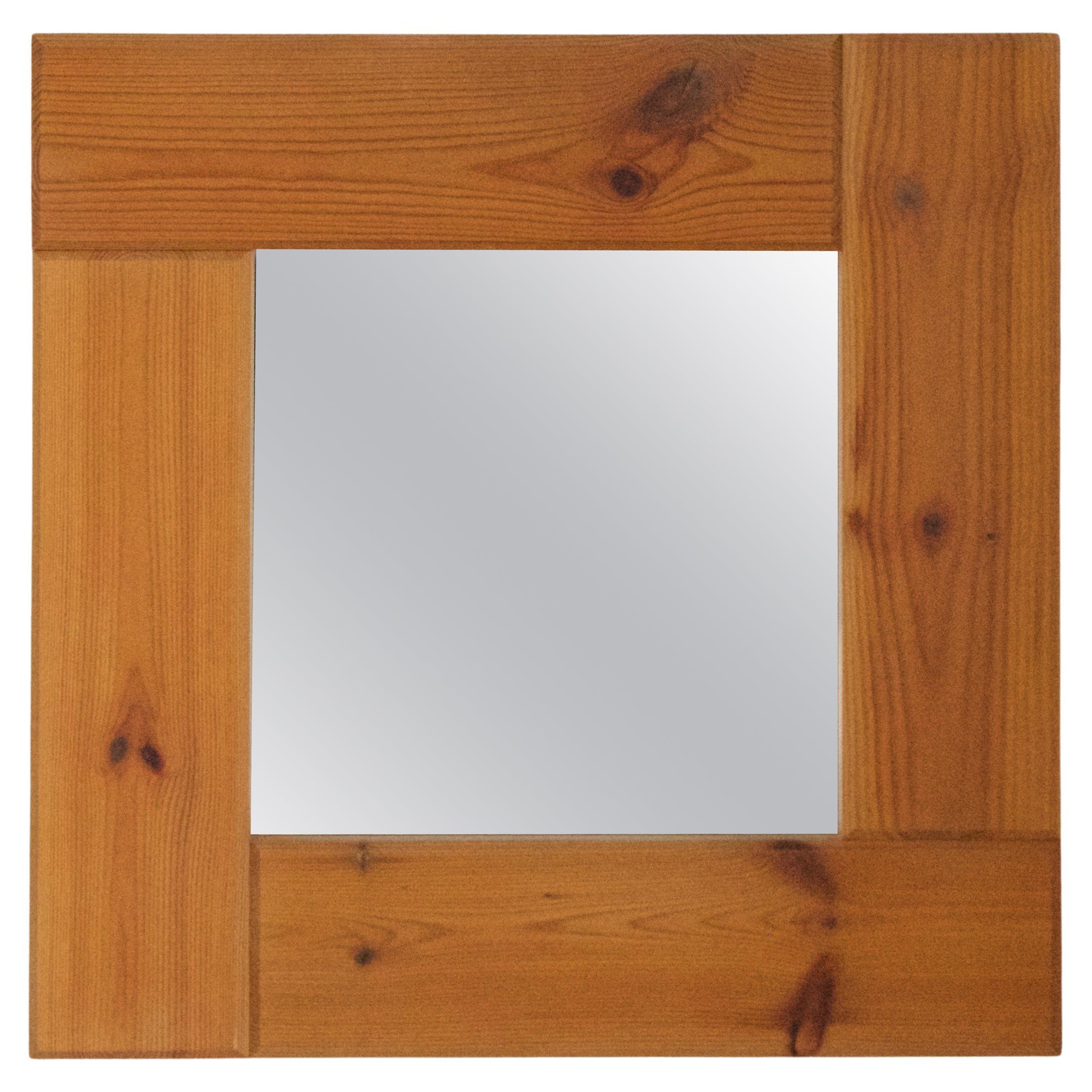 Slöjdarna, Minimalist Wall Mirror, Solid Pine, Mirror, Växsjö, Sweden, 1970s