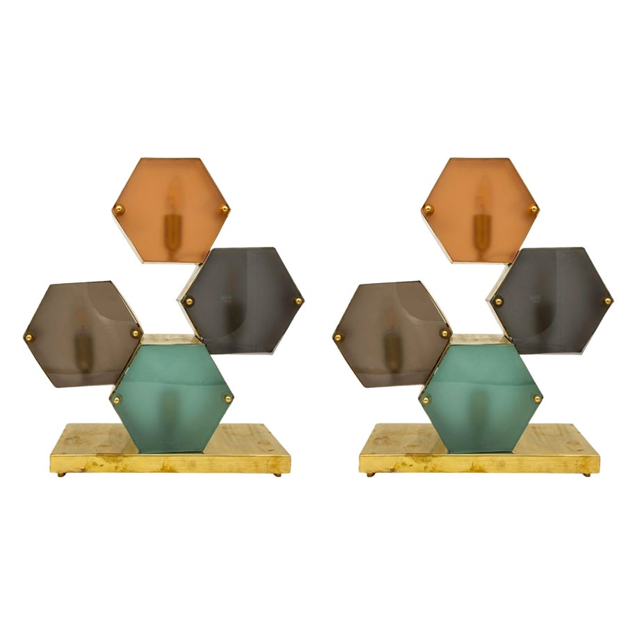 Pair Murano Geometric Multicolor Lamps