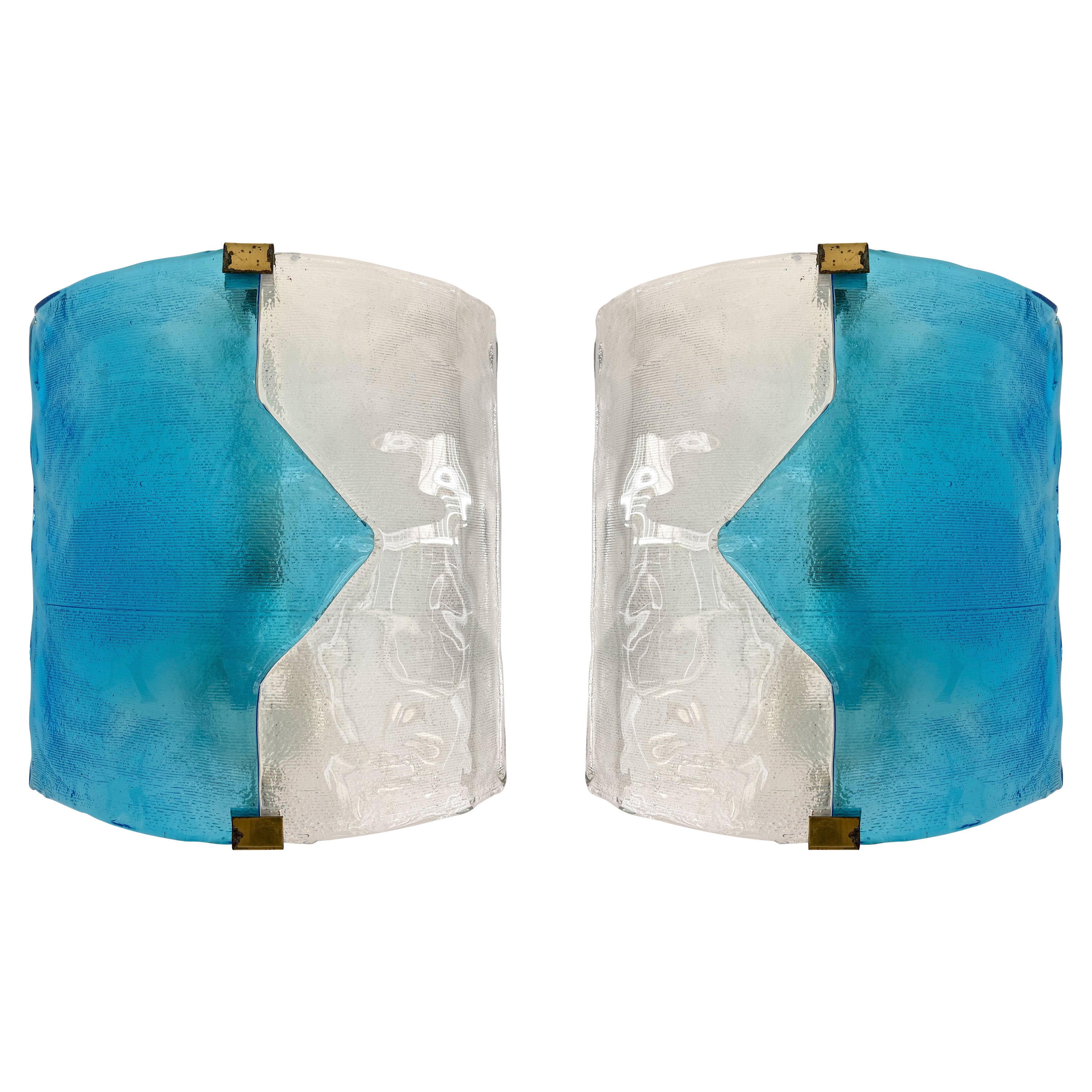 Pair of Blue Murano Glass Arrow Sconces by Mazzega. Itay, 1970s