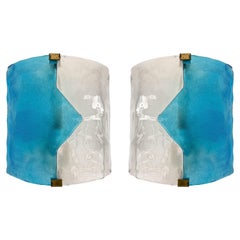 Pair of Blue Murano Glass Arrow Sconces by Mazzega. Itay, 1970s