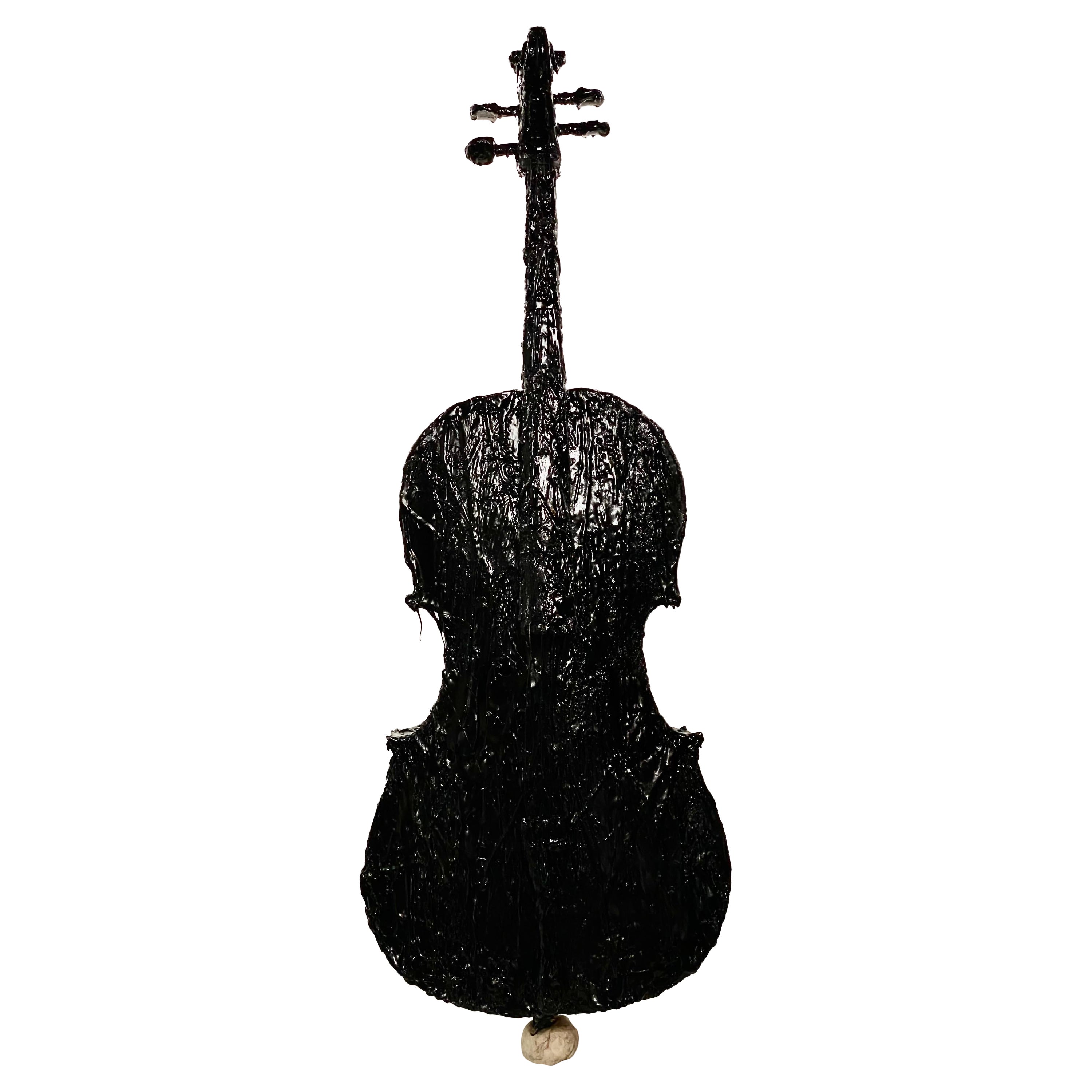 Black Tar String Instrument Viola Sculpture, 21st Century by Mattia Biagi For Sale