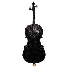 Black Tar String Instrument Viola Sculpture, 21st Century by Mattia Biagi