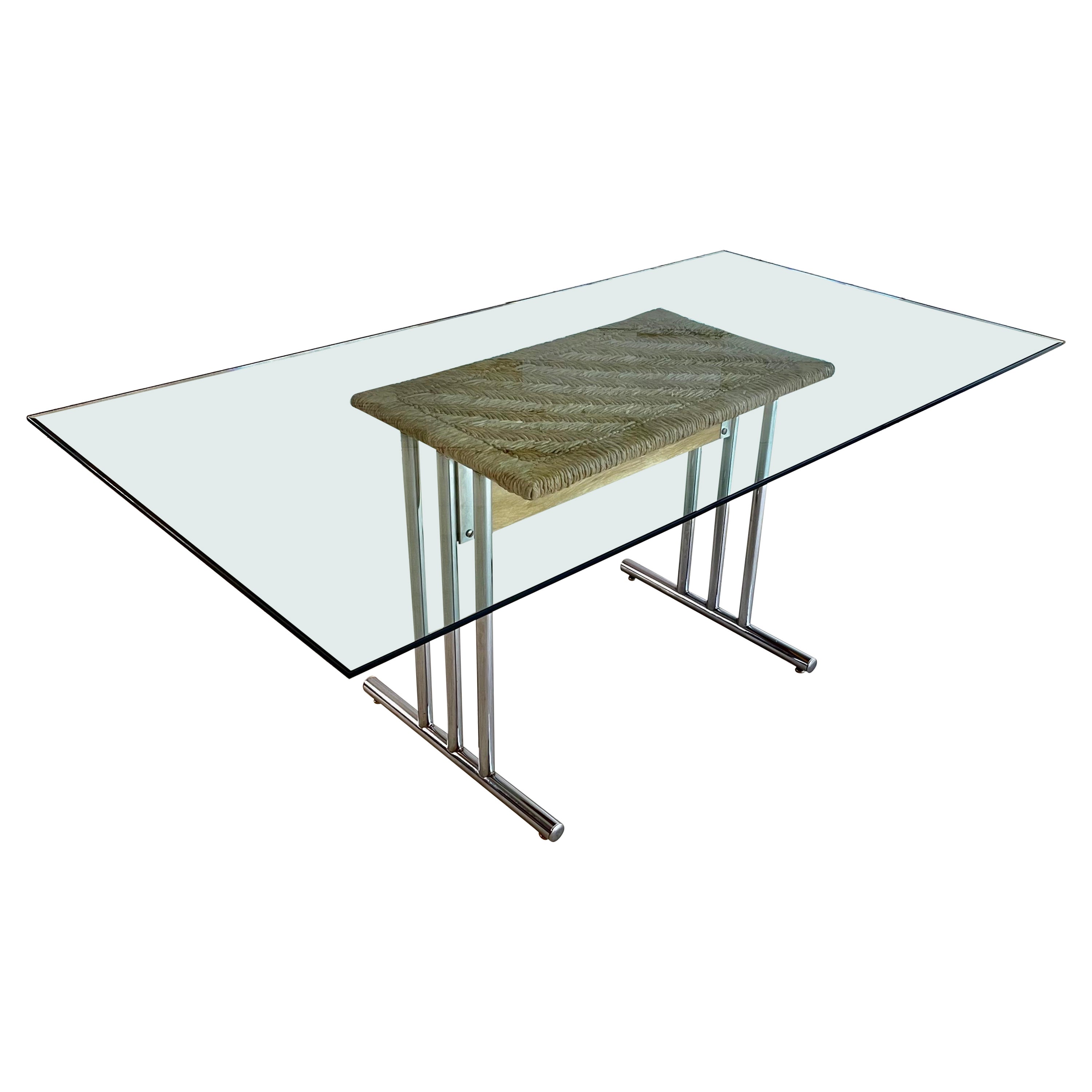 Chrome with Woven Rush Dining Table For Sale