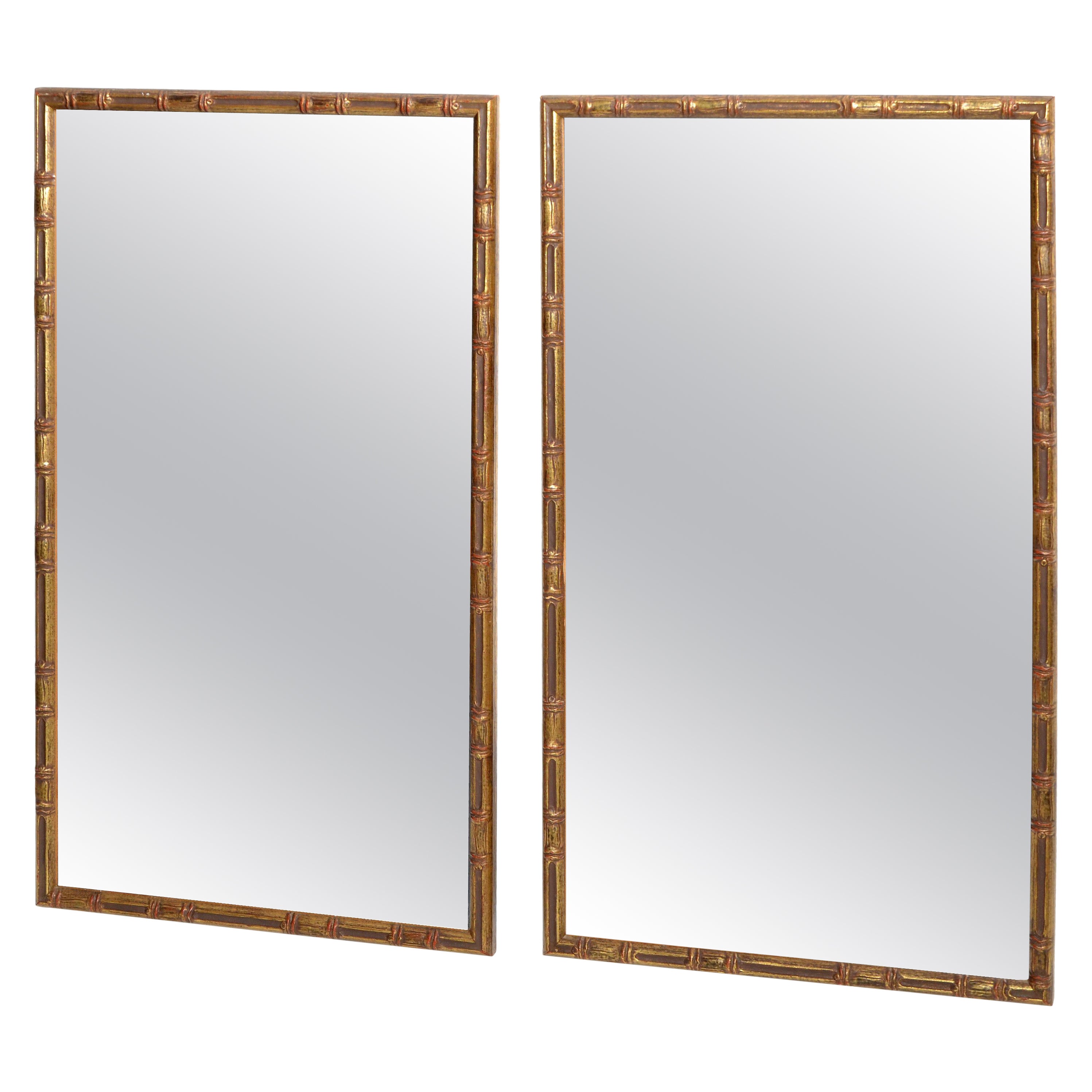 Pair of Hollywood Regency Gilt Faux Bamboo Wall Mirror