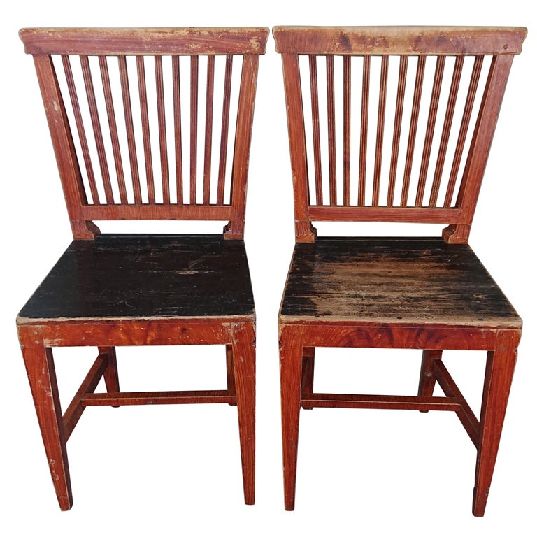 Pair of 19th Century Swedish Gustavian Chairs with Untouched Originalpaint For Sale