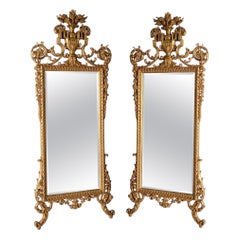 19th-C. Italian Neo-Classical Style Carved Water Gilt Mirrors, Pair