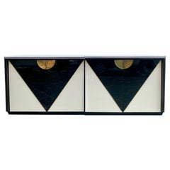 Black and White Opaline Glass Credenza with Geometric Design, 1980s