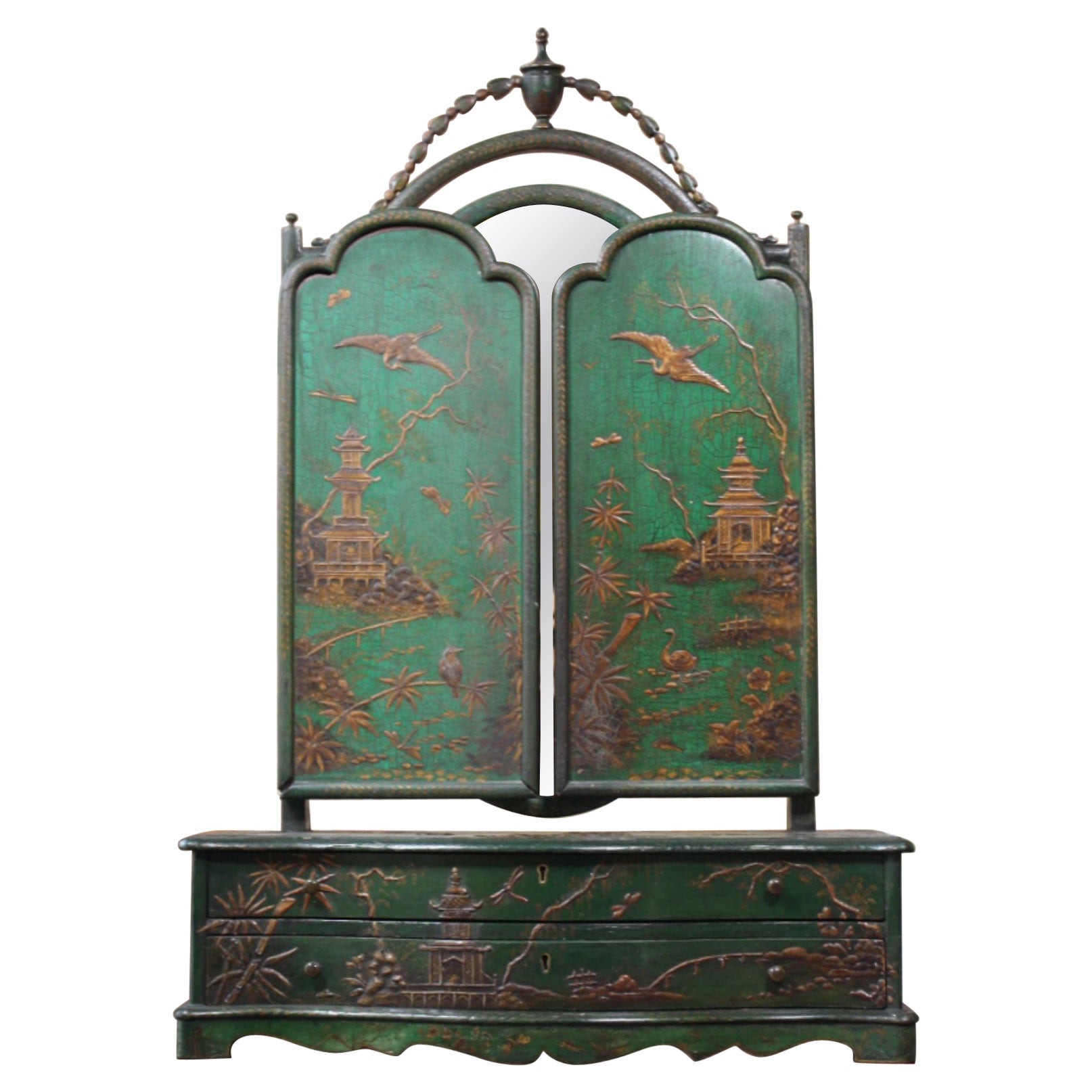 19th Century Emerald Green Chinoiserie Country House Dressing Table Mirror