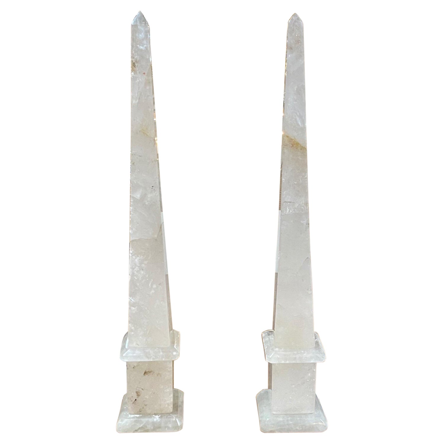 Pair of Polished Rock Crystal Obelisks from Brazil For Sale
