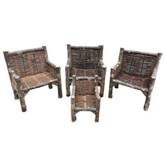 Vintage Set of 4 Modern Rustic Organic Chairs Solid Wood Adirondack Lumber
