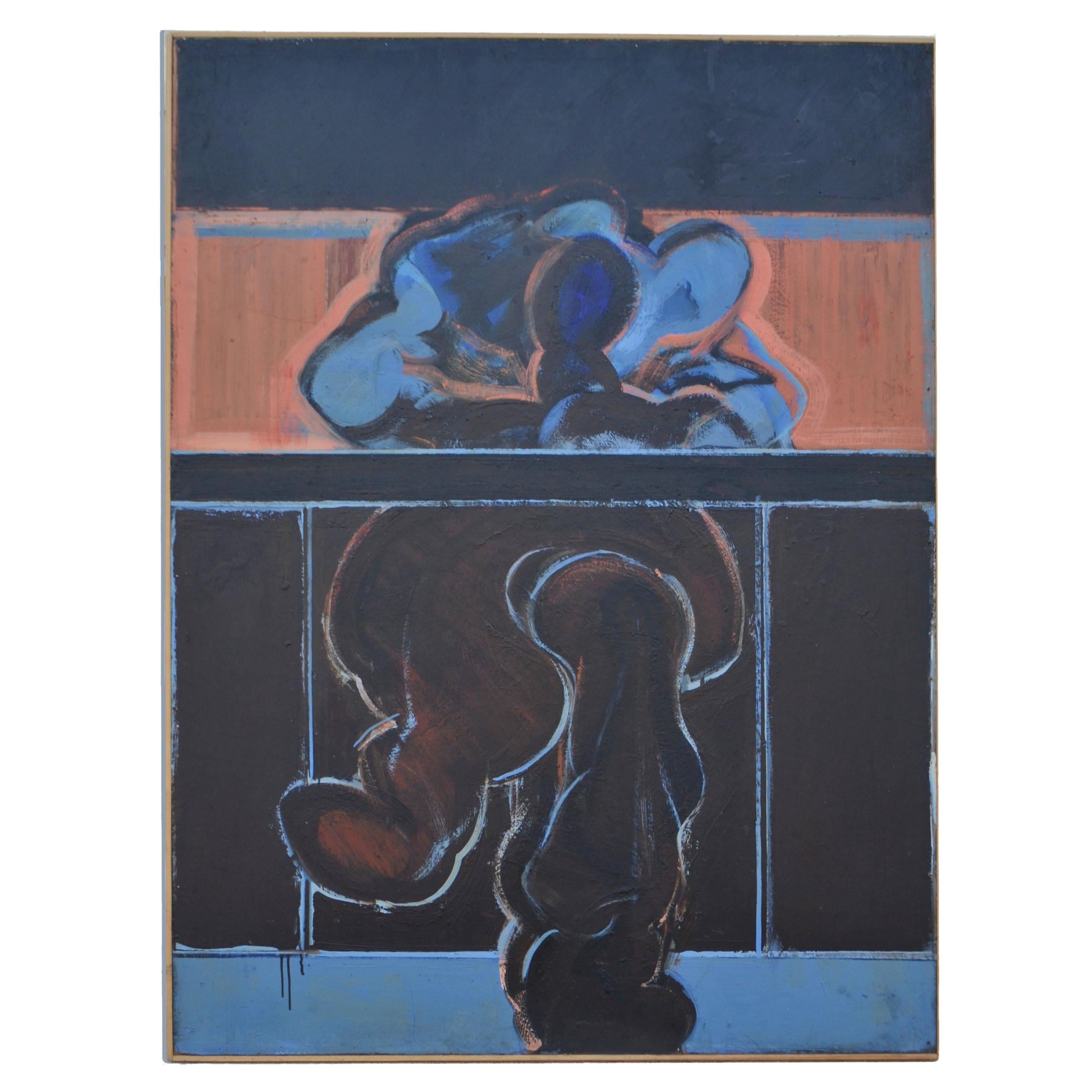 Abstract Life Painting of Seated Figure in Blue by John Kaine, 1960's For Sale