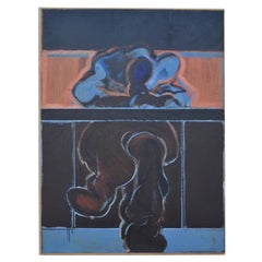Vintage Abstract Life Painting of Seated Figure in Blue by John Kaine, 1960's