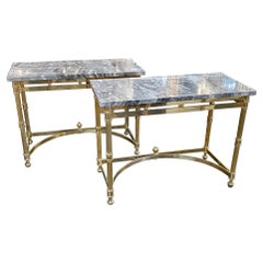Mid Century Italian Polished Brass and Marble Consoles