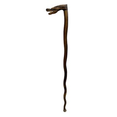 Antique Hand Carved Hardwood Dragon Head Walking Cane Stick