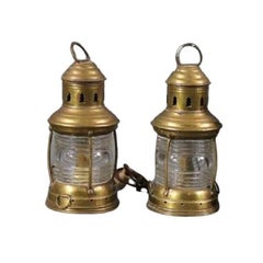 Vintage Pair of Brass Perko Ships Anchor Lanterns