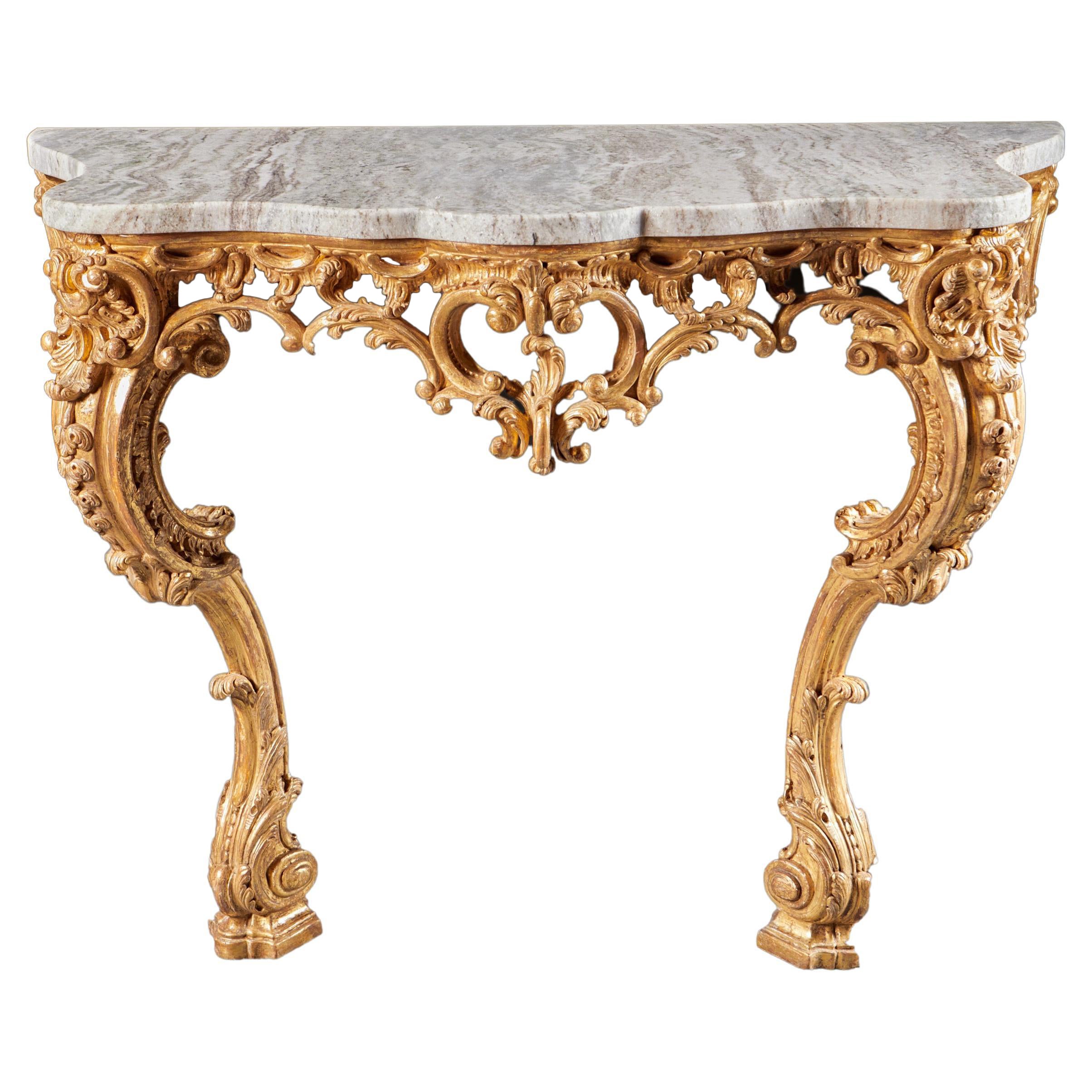 Exceptional English George III Period Carved and Gilded Rococo Console Table For Sale