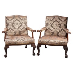 Pair of 18th Century Carved Mahogany Chippendale Period Gainsborough Armchairs