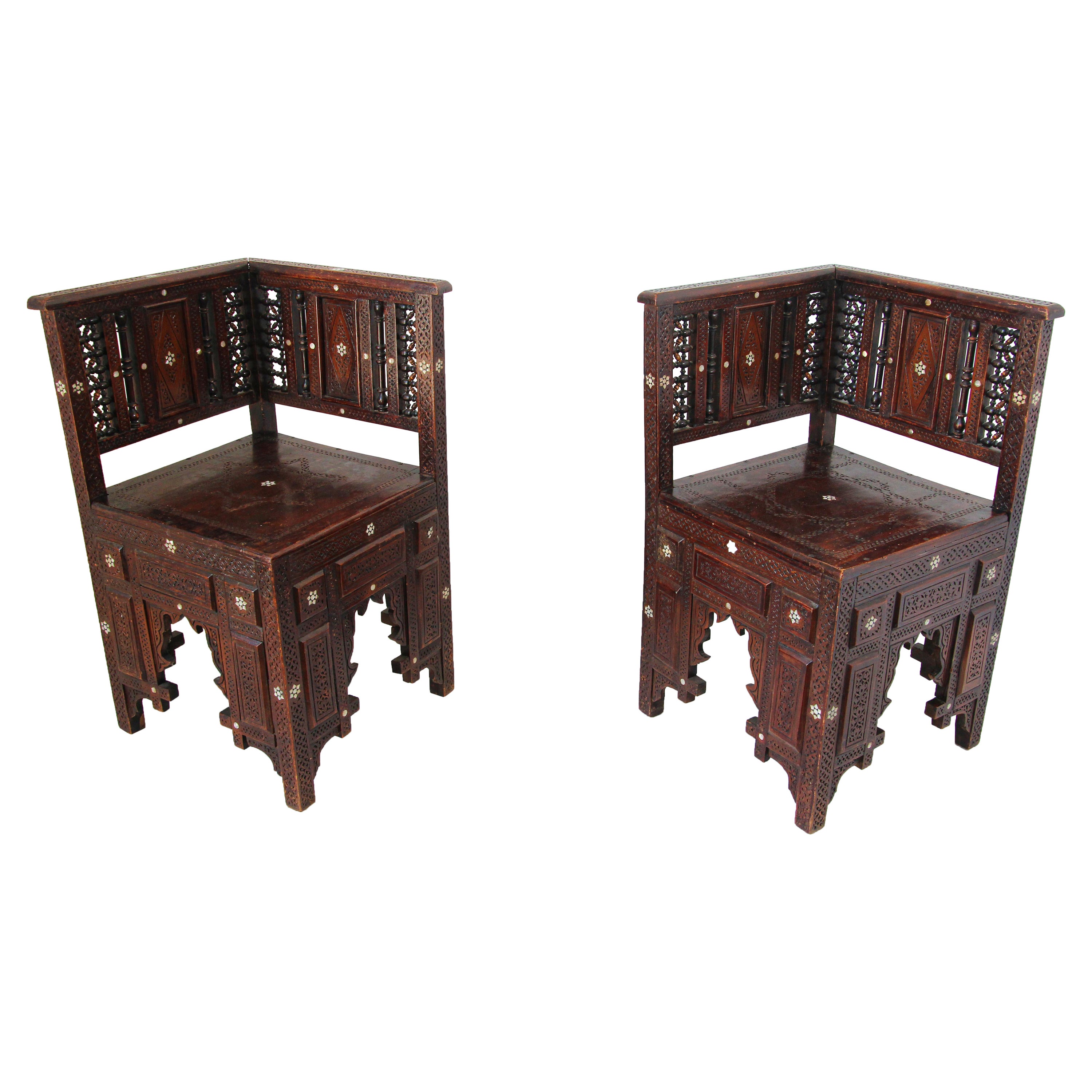 19th Century Middle Eastern Egyptian Moorish Corner Chairs For Sale