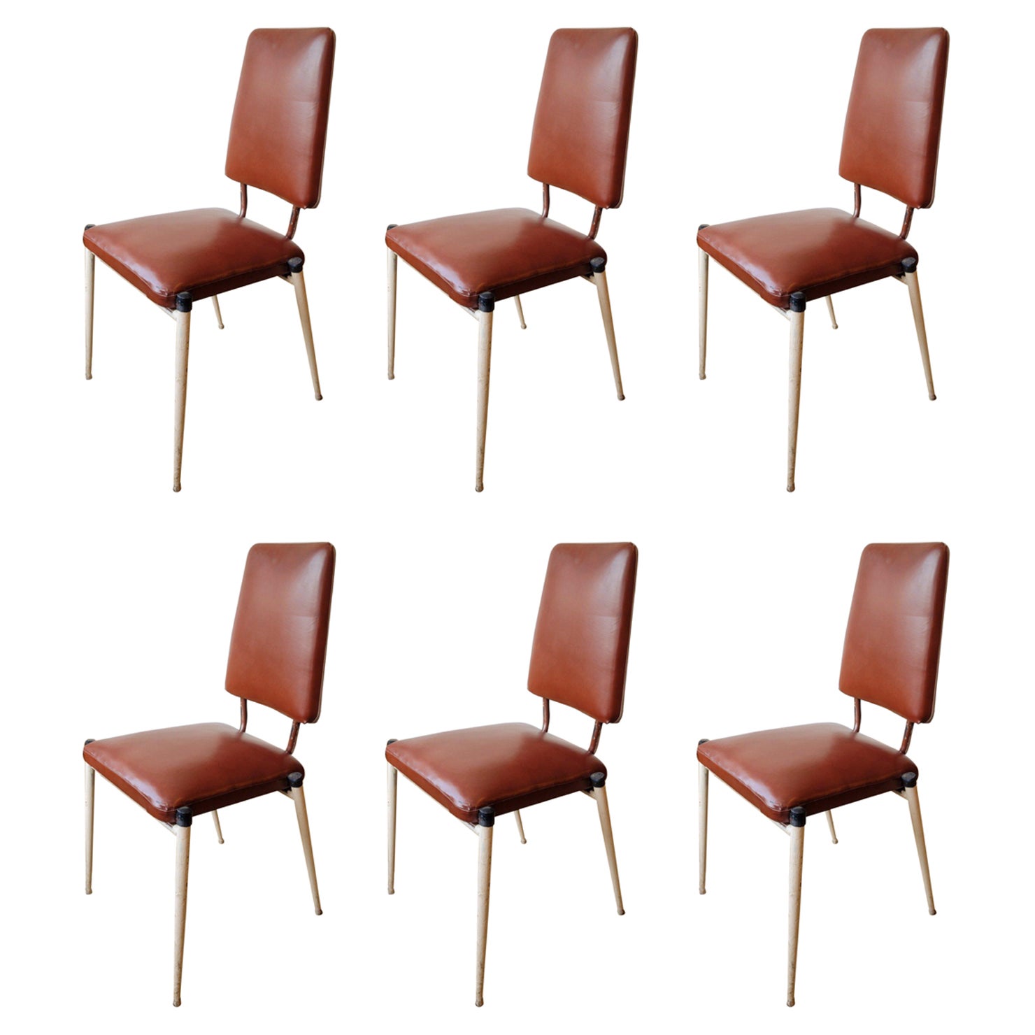 Mid-Century Modern Brazilian Brown and Gray Chairs, Set of 6