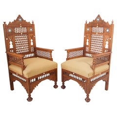 Middle Eastern Egyptian Moorish Royal Throne Armchairs