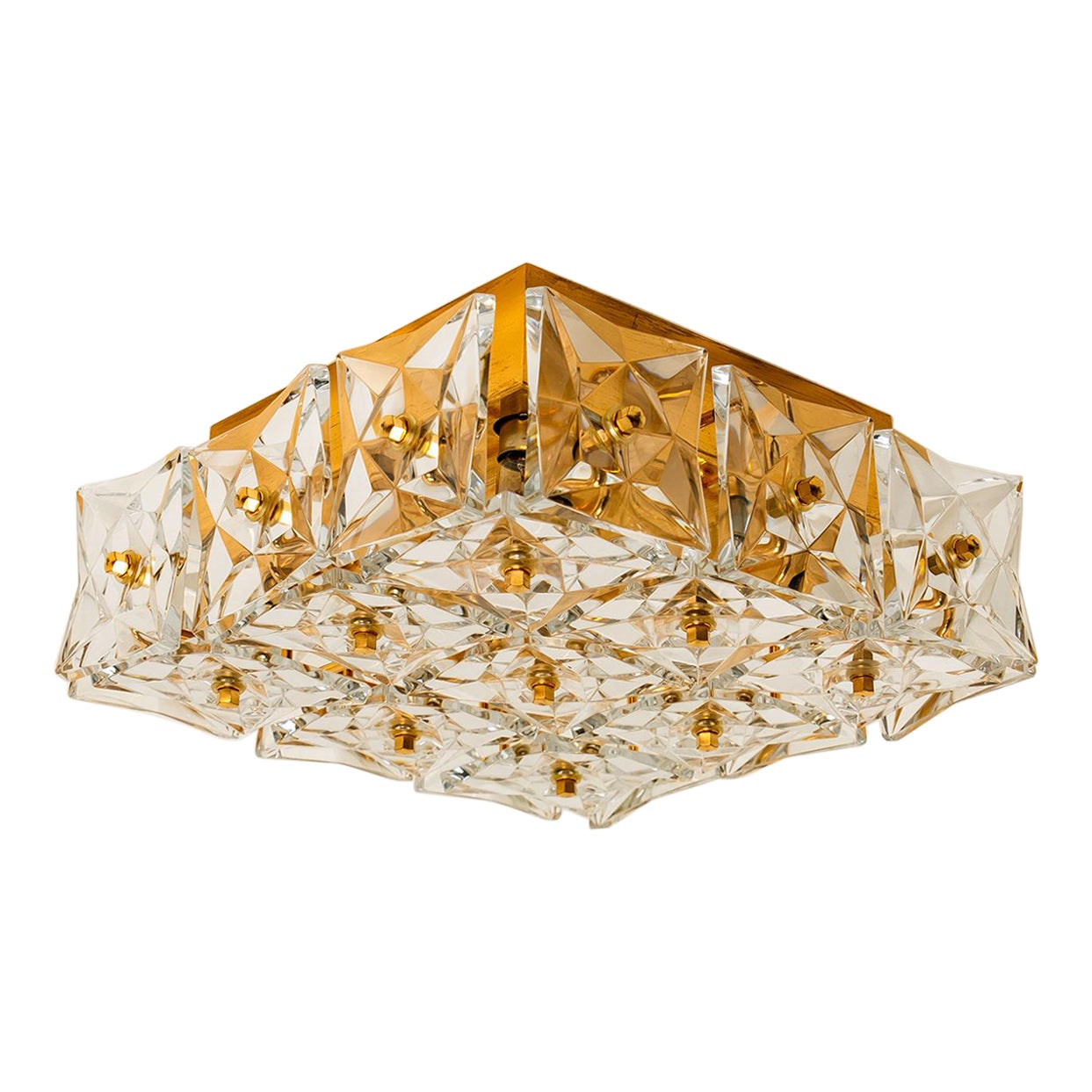 Gold-Plated Kinkeldey Crystal Glass Wallscone or Flush Mount, Germany, 1970s