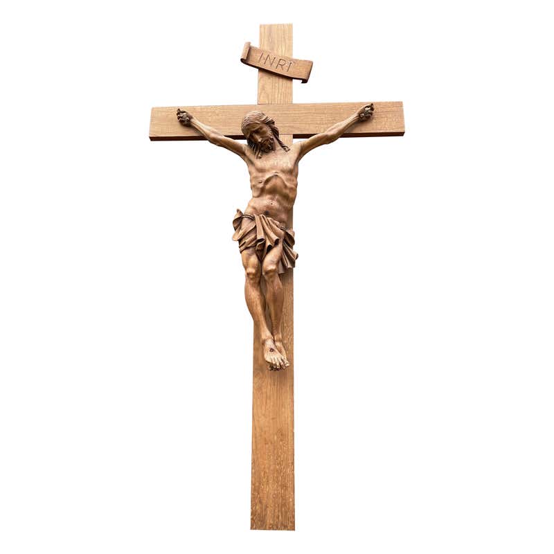 Fine Detailed Early 1900s Carved Burl Walnut Wood Wall Crucifix Corpus ...