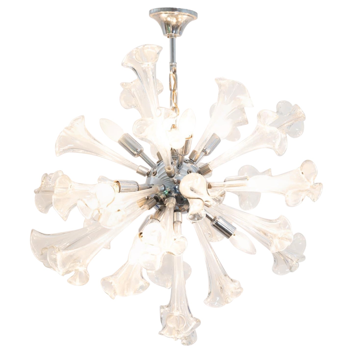Lampe suspendue en forme d'étoile de fleur en verre de Murano de style Venini en vente