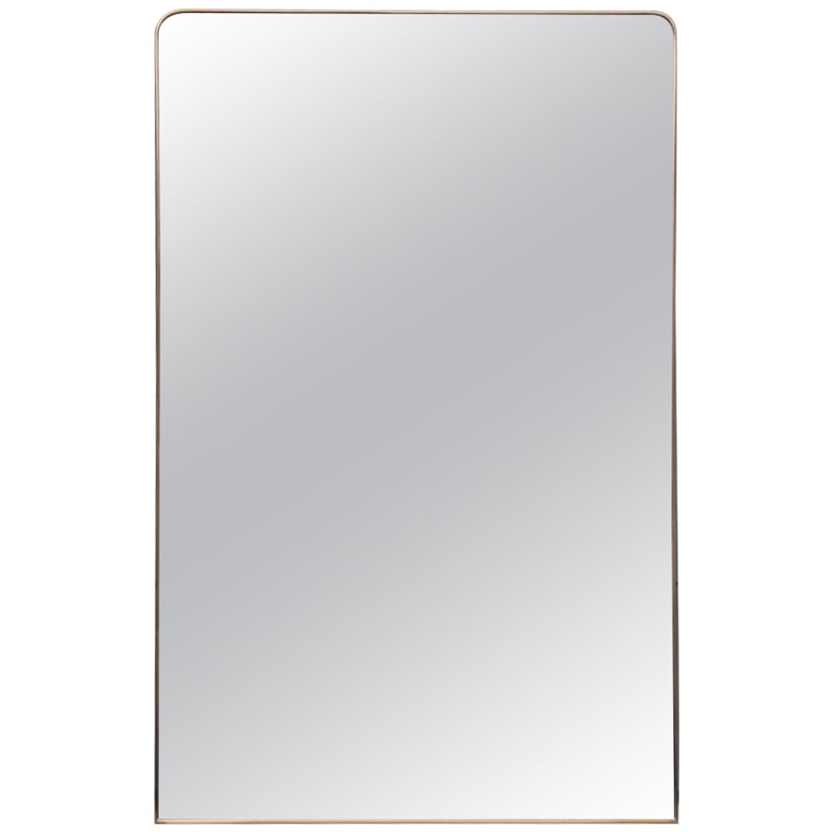 Large Italian Mid-Century Wall Mirror with Rounded Minimal Gold Brass Frame