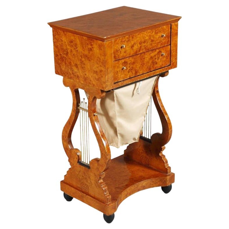 Lyra Sewing Table in antique Biedermeier Style For Sale